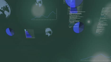animación del procesamiento de datos sobre puntos de luz contra un fondo verde