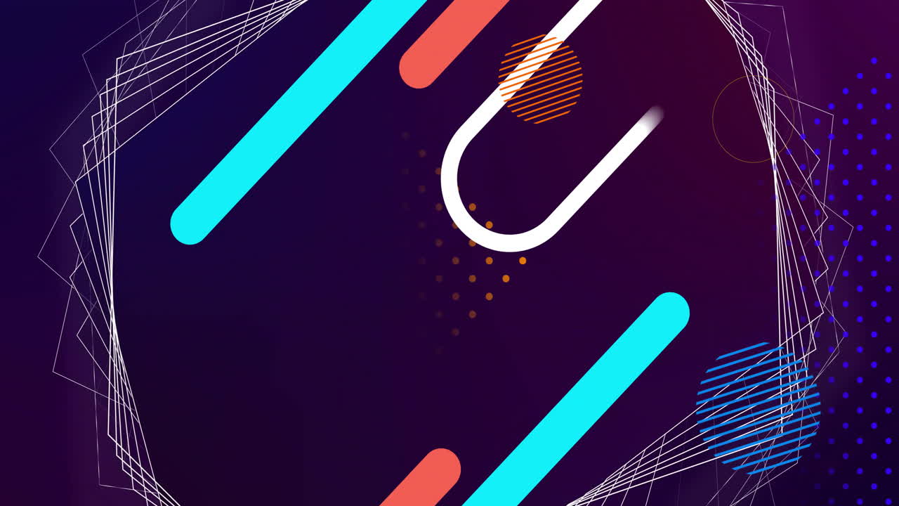 Animation of red and blue lines and shapes moving over white 3d network structure on dark background