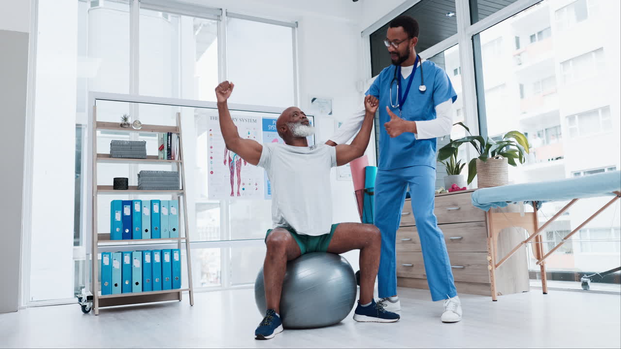 Physiotherapist, exercise and old man stretching