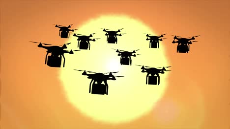 imagen digital de siluetas de drones sosteniendo cajas y volando