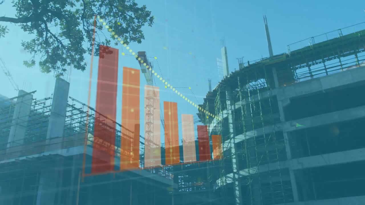 procesamiento de datos estadísticos y financieros en comparación con el sitio de construcción en segundo plano