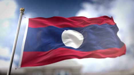 laos flag waving slow motion 3d rendering blue sky background - seamless loop 4k