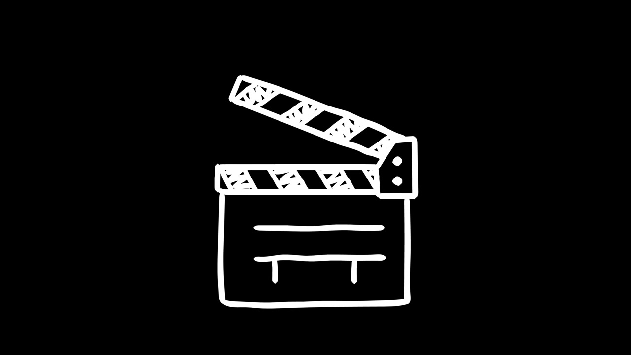 Auf dem Bildschirm erscheinende handgezeichnete animierte Filmklappe. Einzelbildanimation. Alphakanal