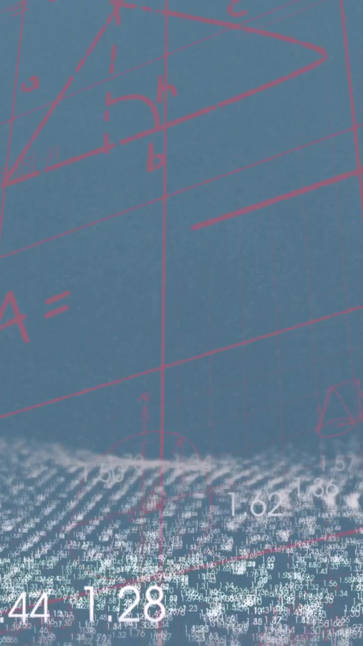Animation of glitter, numbers and math formulas on blue background