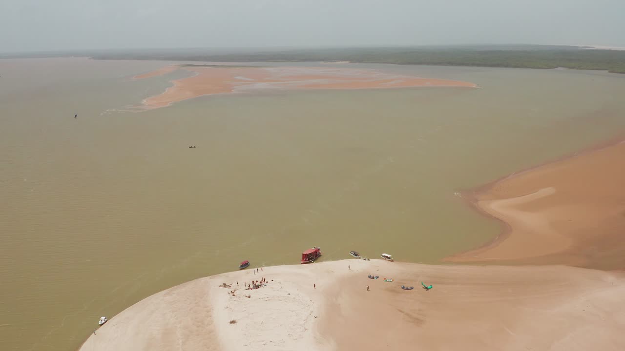 Aerial view of a beach and river delta