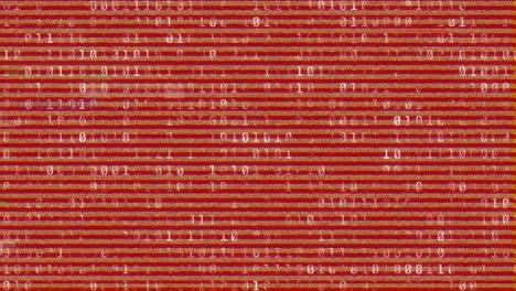 animation of binary coding data processing with glitch on red background