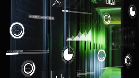 animation of interface with statistical data processing against computer server room