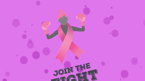 Animation-of-breast-cancer-awareness-text-and-pink-ribbon-with-woman-silhouette-on-purple-background