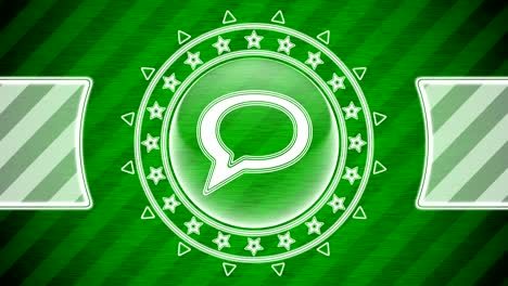 icono de chat en forma de círculo y fondo a rayas verdes. ilustración.
