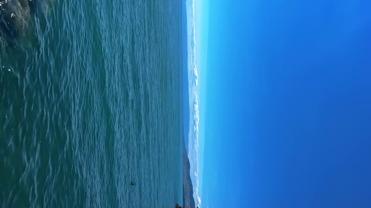 Verticale - Castello medievale insulare di Chillon sul Lago di Ginevra a Veytaux, Svizzera. Ripresa panoramica.