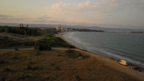 sunset at the beach near the world heritage site of nesebar in bulgaria