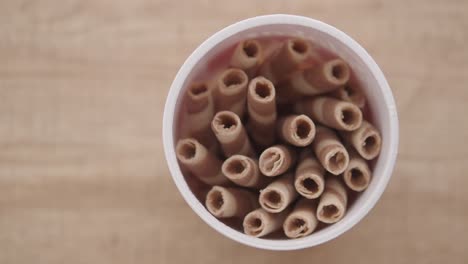 chocolate wafer sticks in a container