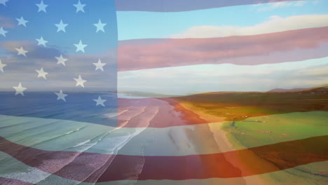 animation of flag of united states blowing over seascape