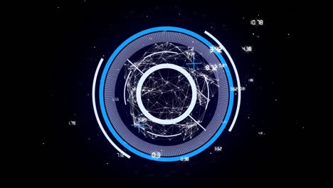 Animation-Eines-Kreisförmigen-Zielfernrohrs,-Das-Eine-3D-Form-Scannt,-Wobei-Die-Daten-Auf-Schwarz-Schweben