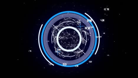 animación de la forma 3d de escaneo de alcance circular con datos flotando en negro