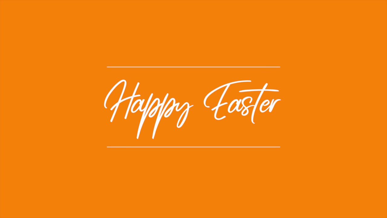 Happy Easter in simple handwritten font on orange background