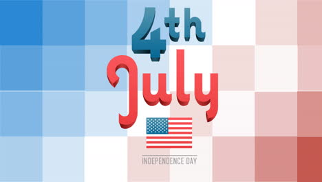 animation of american flag and 4th of july day on red, white and blue pixels