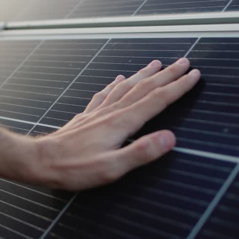 men's hand wipes the surface of solar panels