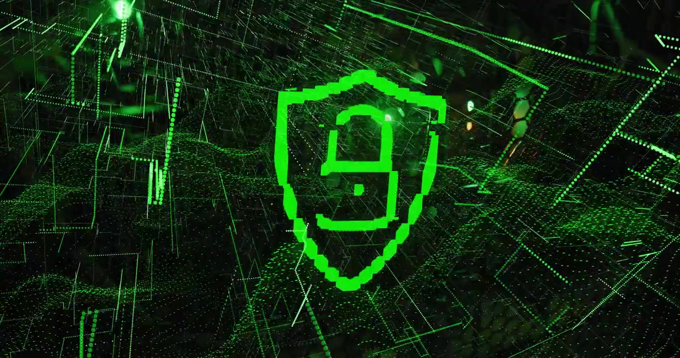 Animated Green Shield and Padlock Symbol for Digital Security