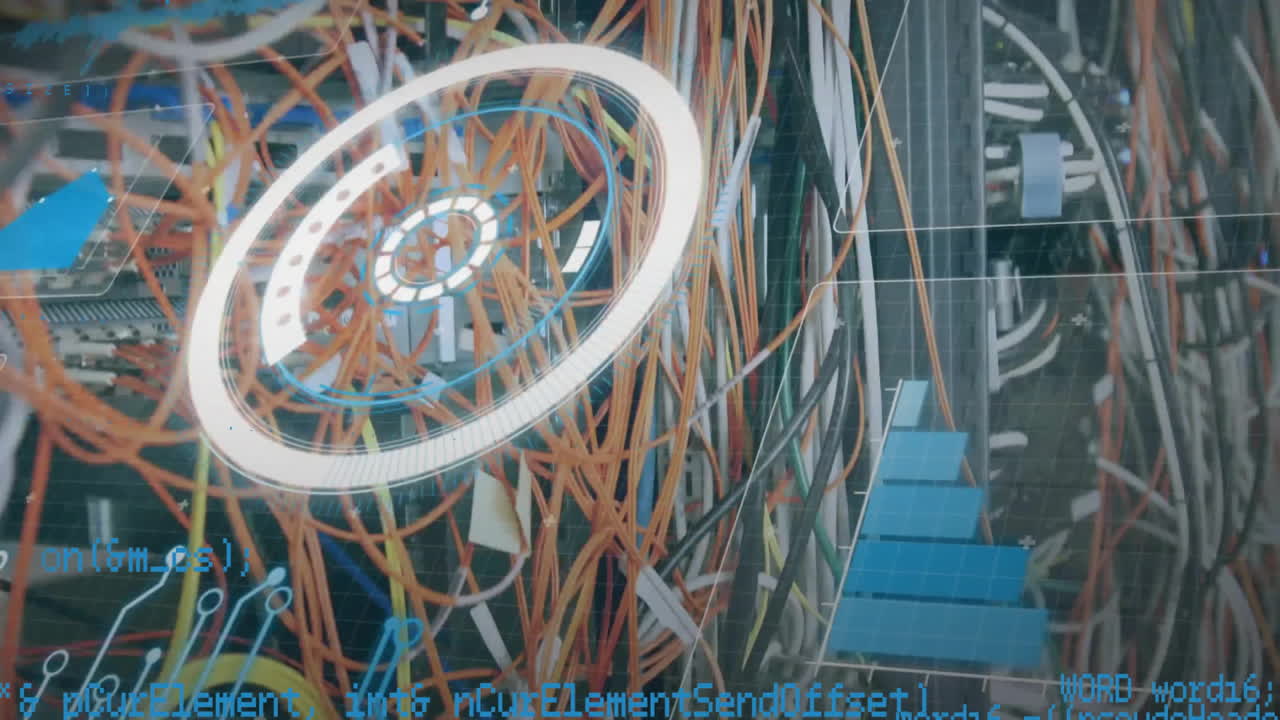Animation of scope and data processing over cables of computer server