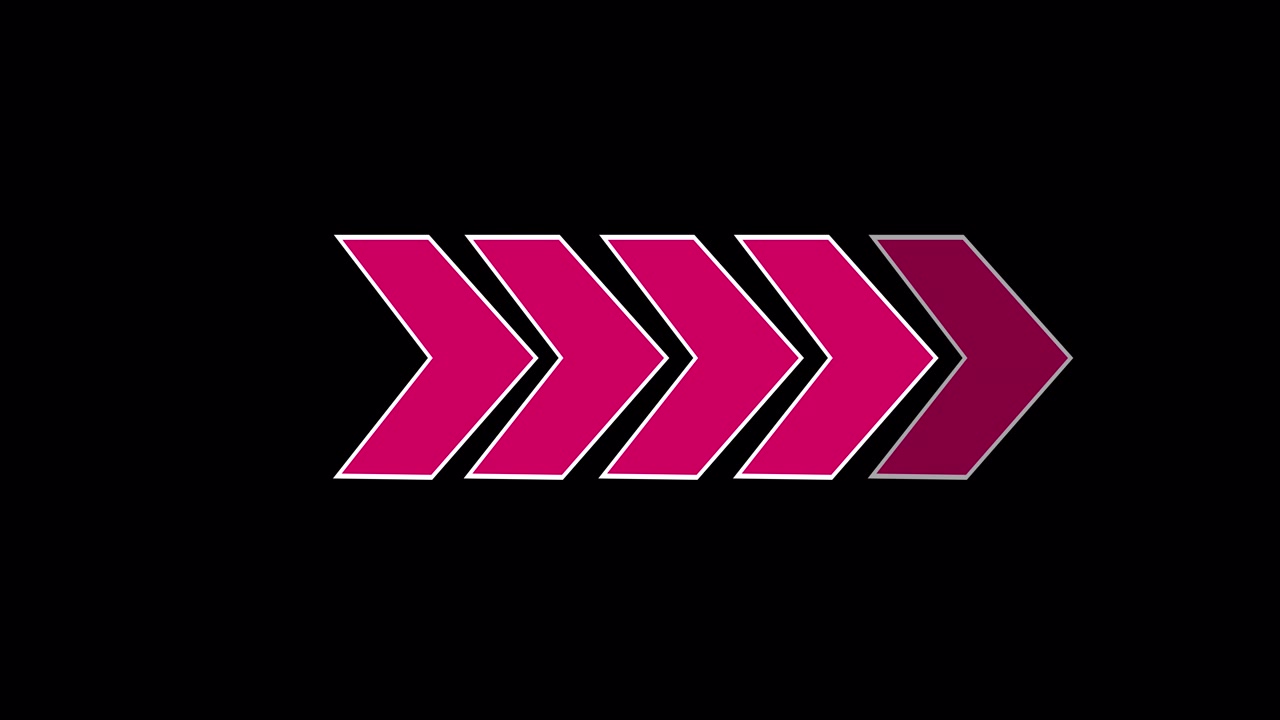 Animated Pink Chevron Arrows Moving Forward on Black Background