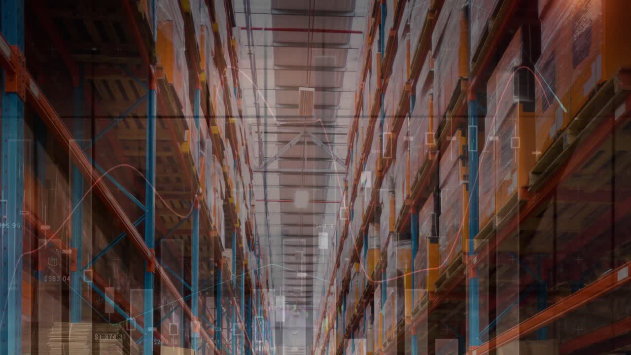 Animation of data processing over empty warehouse