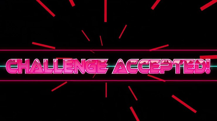 Animation of challenge accepted text and red lines on black background