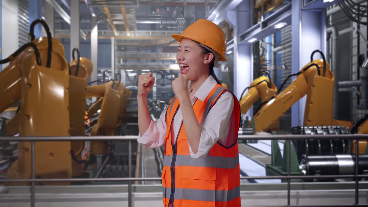 Happy Female Worker in a Factory