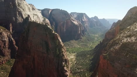 aerial shot of pristine rock mountain formations in zion national park, usa