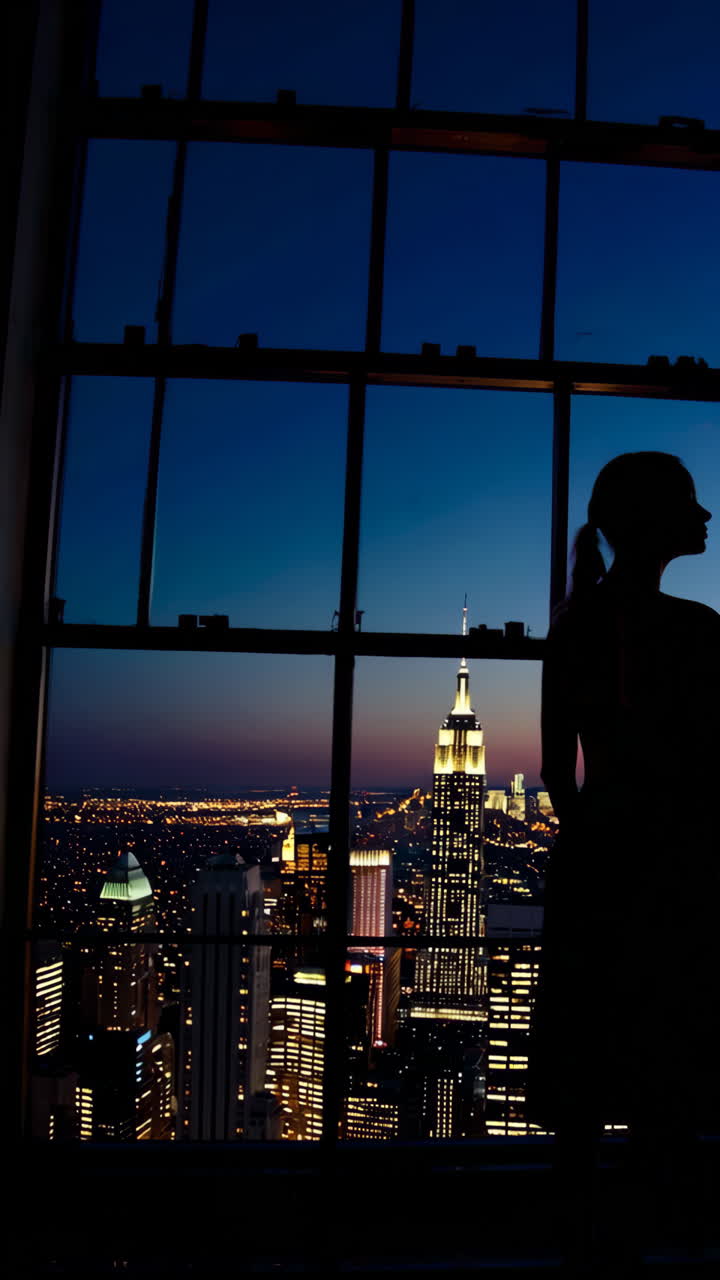 Silhouette Overlooking New York City Skyline at Dusk