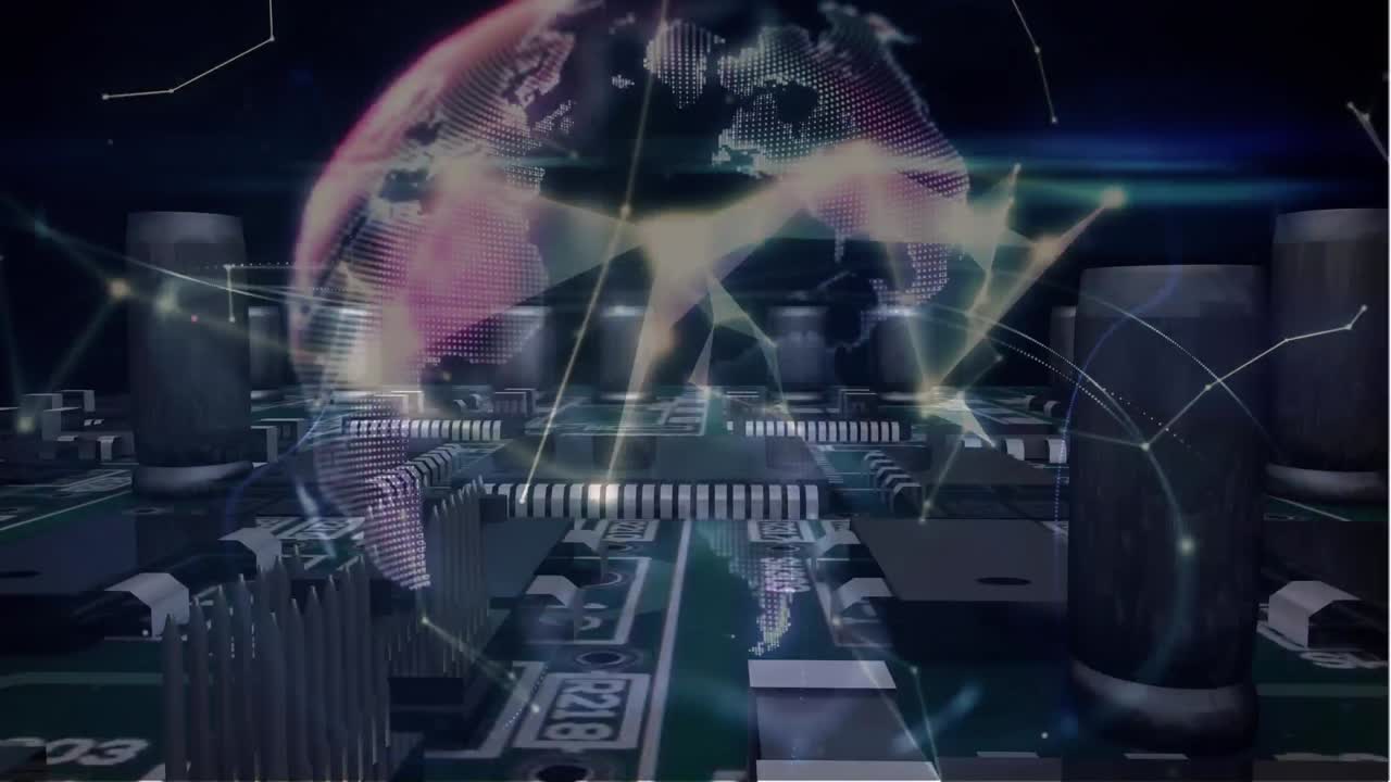 회로판을 통한 연결 네트워크와 함께 지구의 애니메이션