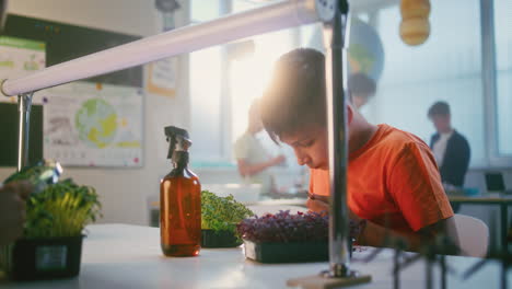 student performing a science experiment in a classroom