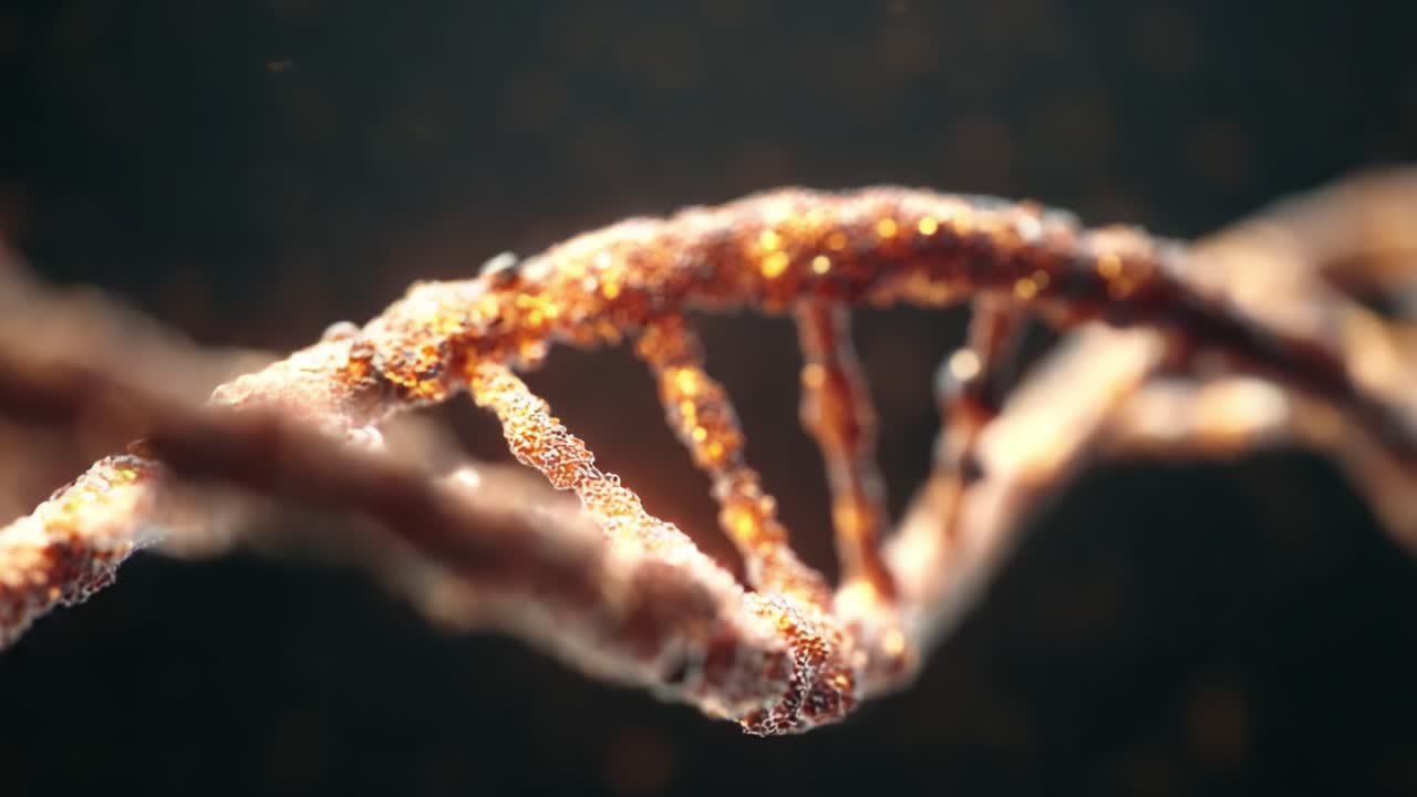 A Stunning Close-Up View Of Twisted DNA Helix Structure Sparkling With Light Particles, Highlighting The Intricacies Of Genetic Information And Molecular Biology