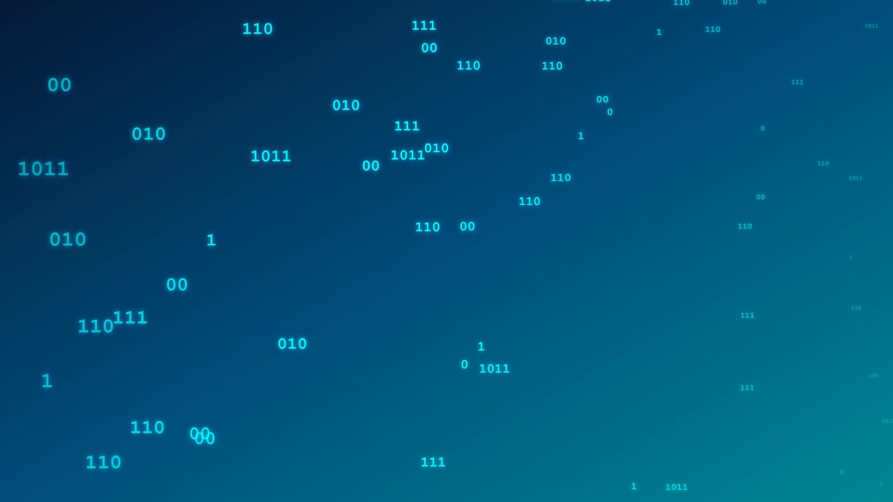 Digital Binary Code Floating on Blue Gradient Background