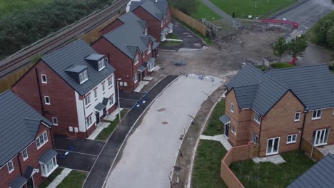 new subdivision incomplete terrace neighbourhood housing construction site aerial view