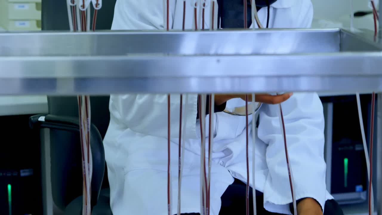 혈액 봉지를 분석하는 실험실 기술자 4k