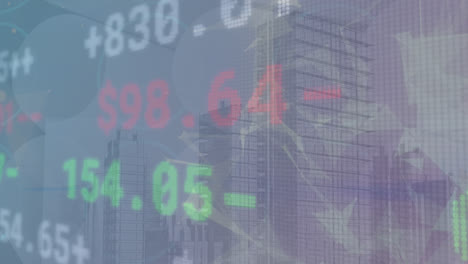 animation of stock market over cityscape