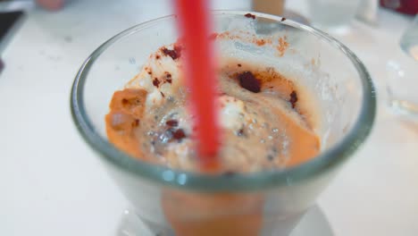 close up of a cappuccino at a restaurant