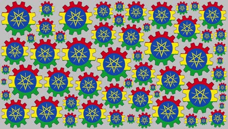 ethiopian flag gears spinning background