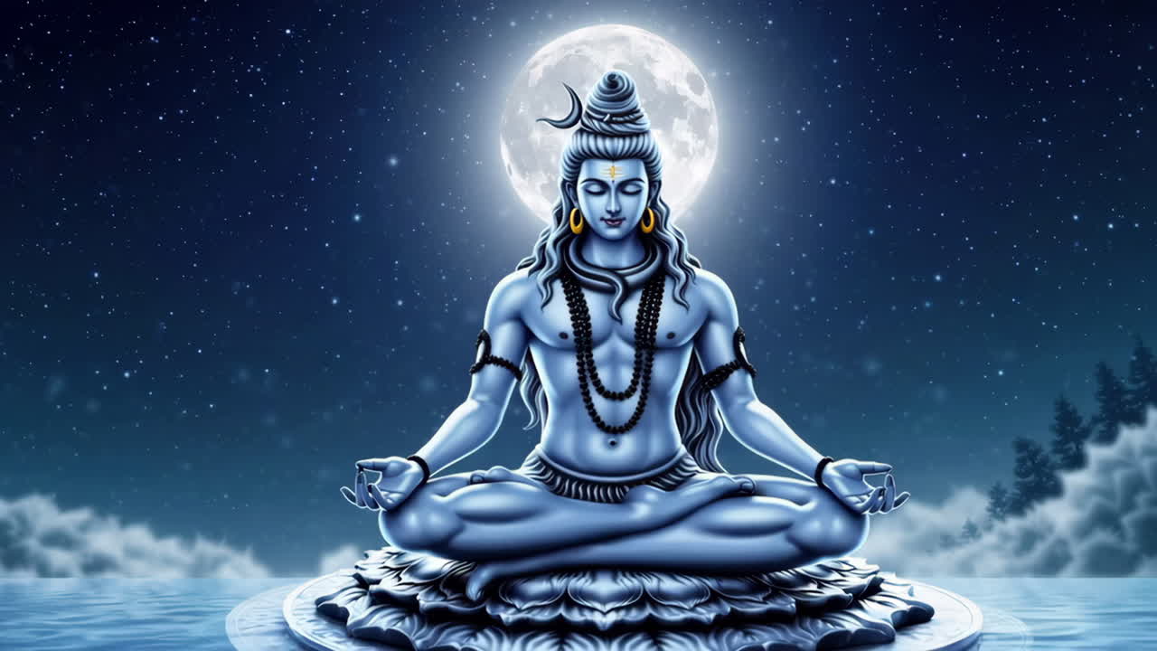 Lord Shiva in Meditation Under the Moonlight