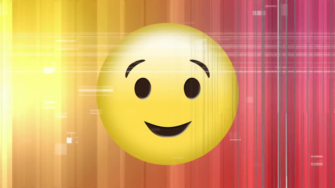 Digital animation of winking face emoji against yellow and pink gradient background