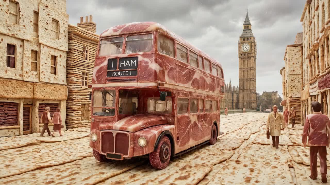 Ham Themed London Bus and Cityscape