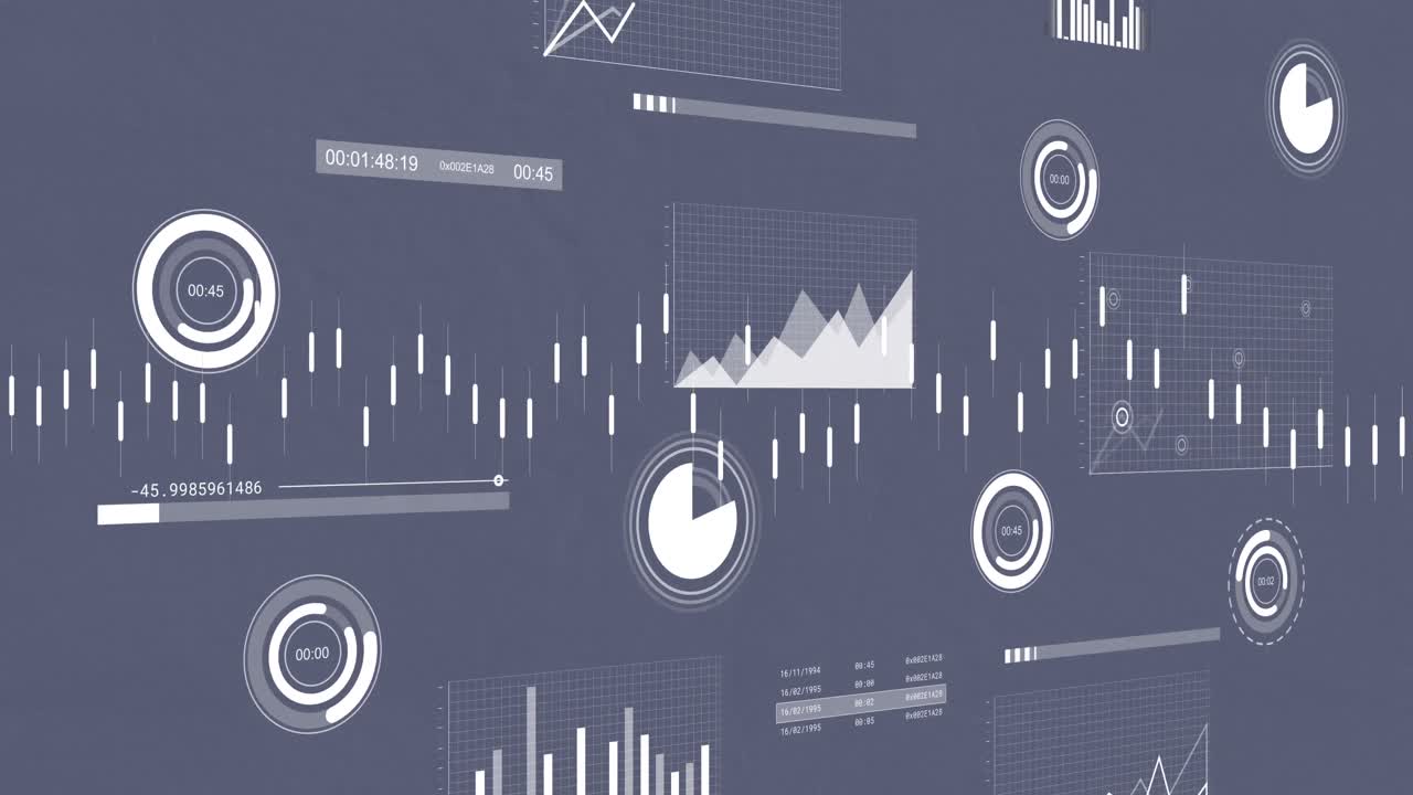 animación de la interfaz con el procesamiento de datos contra un fondo gris