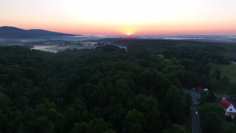 aerial of mountain view at sunrise