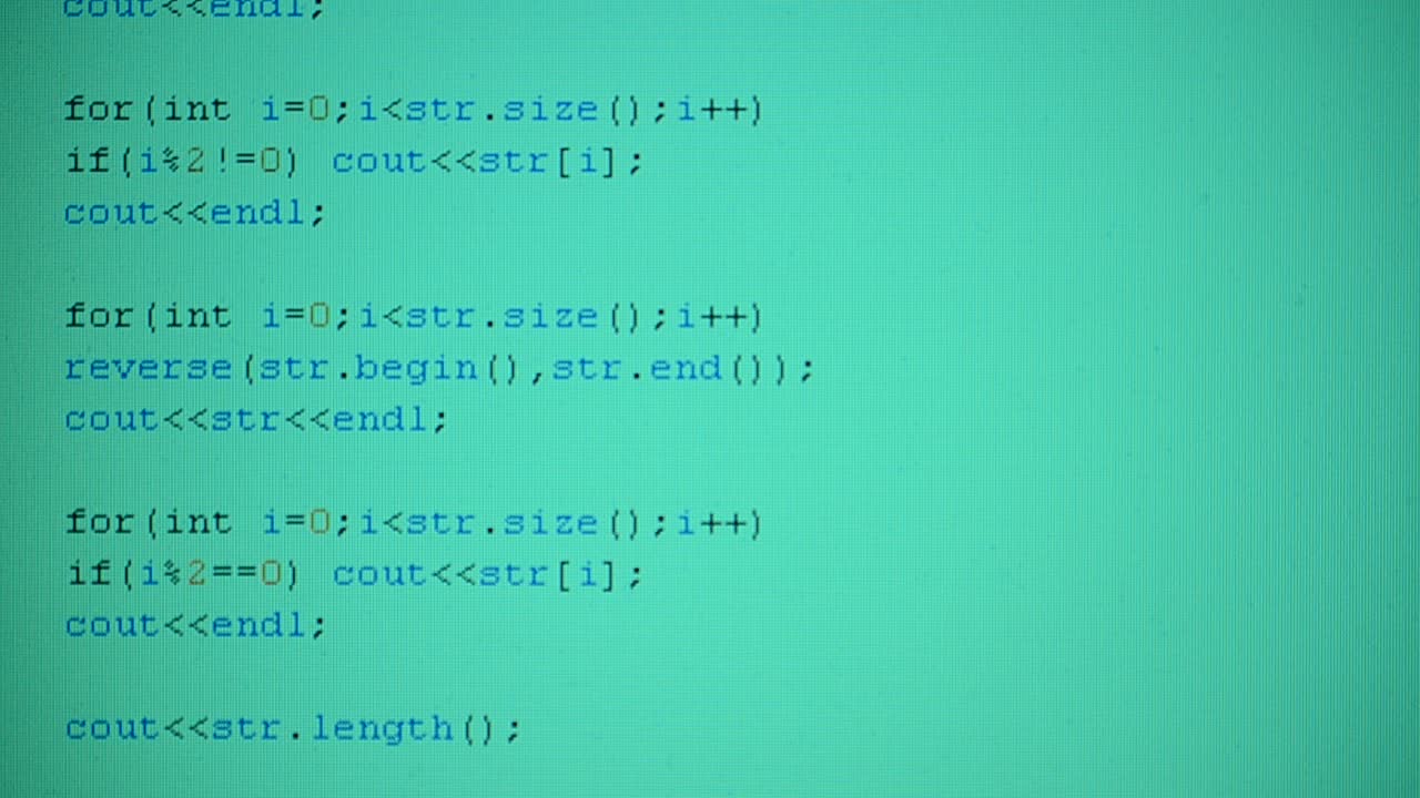 Source code on the monitor screen. Shooting of the text of the computer program