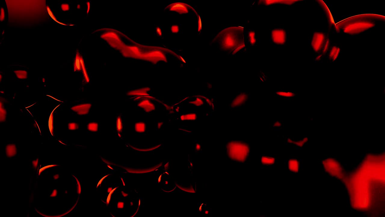 Abstract animation of dark red, glossy metallic blobs slowly morphing and coalescing against a black background. Moody, futuristic, and elegant