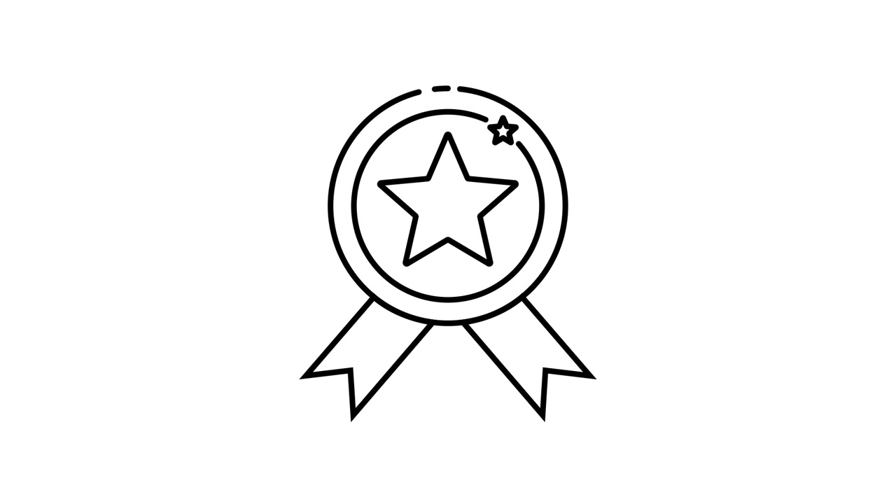 Animated Line Art Icon of a Star Medal Award with Ribbons
