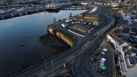 holyhead welsh harbour old town aerial view above sunlit neighbourhood property and fishing port