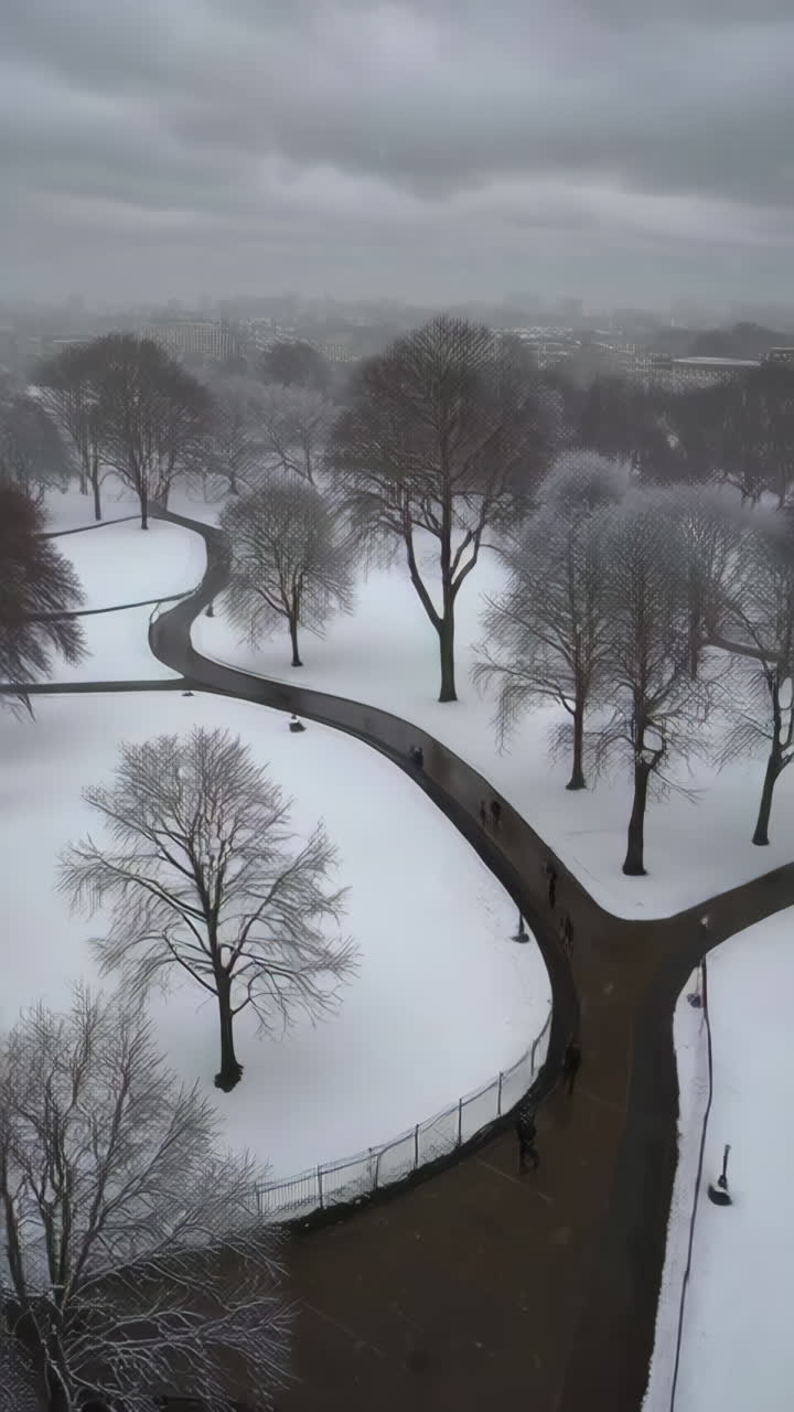 Paesaggio del parco innevato con persone