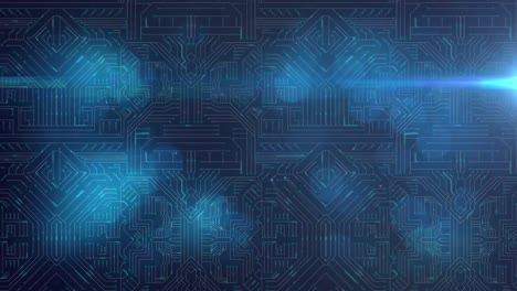 animación del procesamiento de datos en una placa de circuito luminoso de computadora